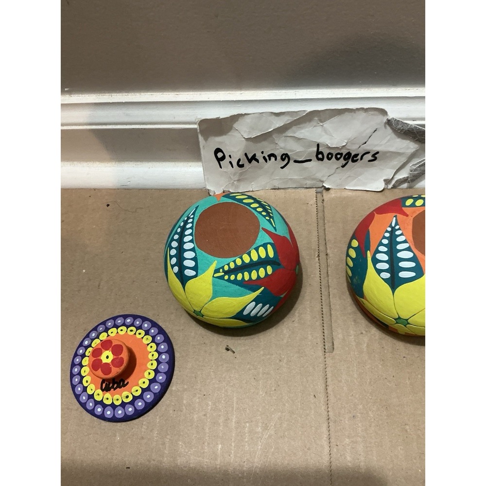 2 Cuban Painted Terracotta Trinket Jars - Picture 10 of 12